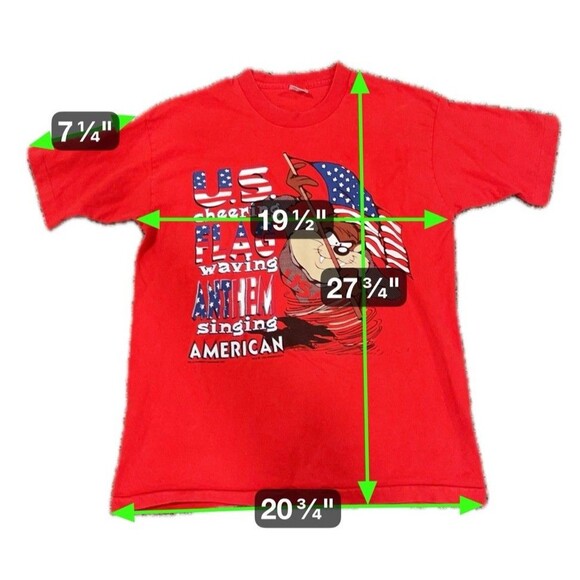 Vtg 90s Taz Tasmanian Devil T Shirt Sz L USA America 4th Of July Single Stitch - Picture 2 of 12